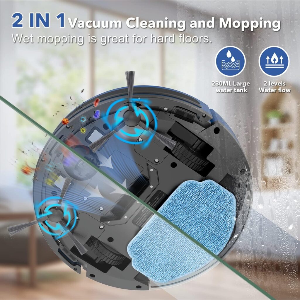 ZCWA Robot Vacuum and Mop Combo, 2 in 1 Mopping Robotic Vacuum with WiFi/App/Alexa, Robotic Vacuum Cleaner, Schedule Settings, Self-Charging, Ideal for Hard Floor, Pet Hair and Carpet